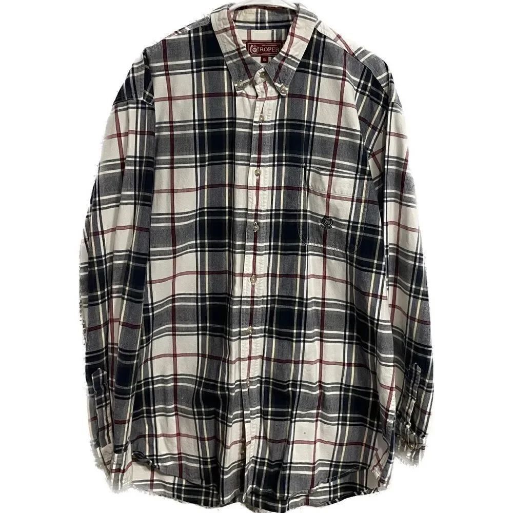 Roper Mens Western Shirt Extra Large (XL) Plaid Long Sleeve